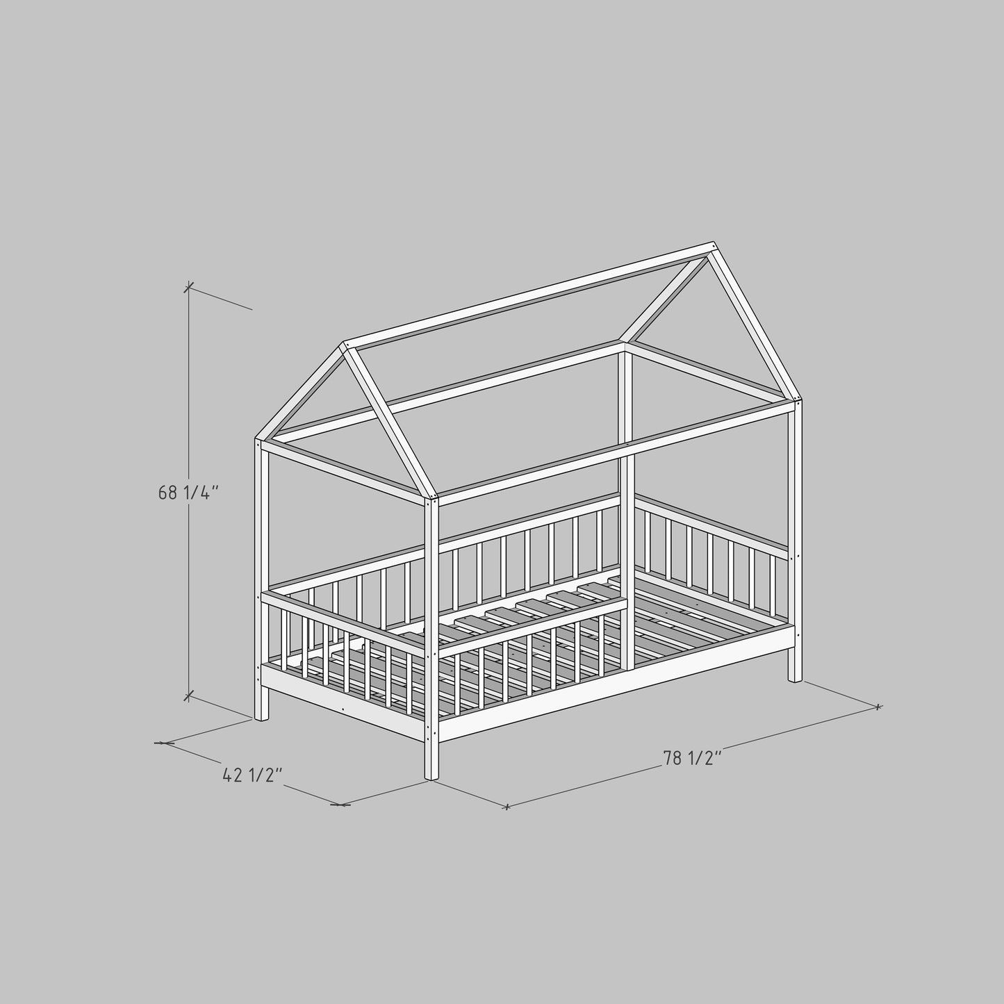 DIY, PDF, House Bed Plans, US Twin Size