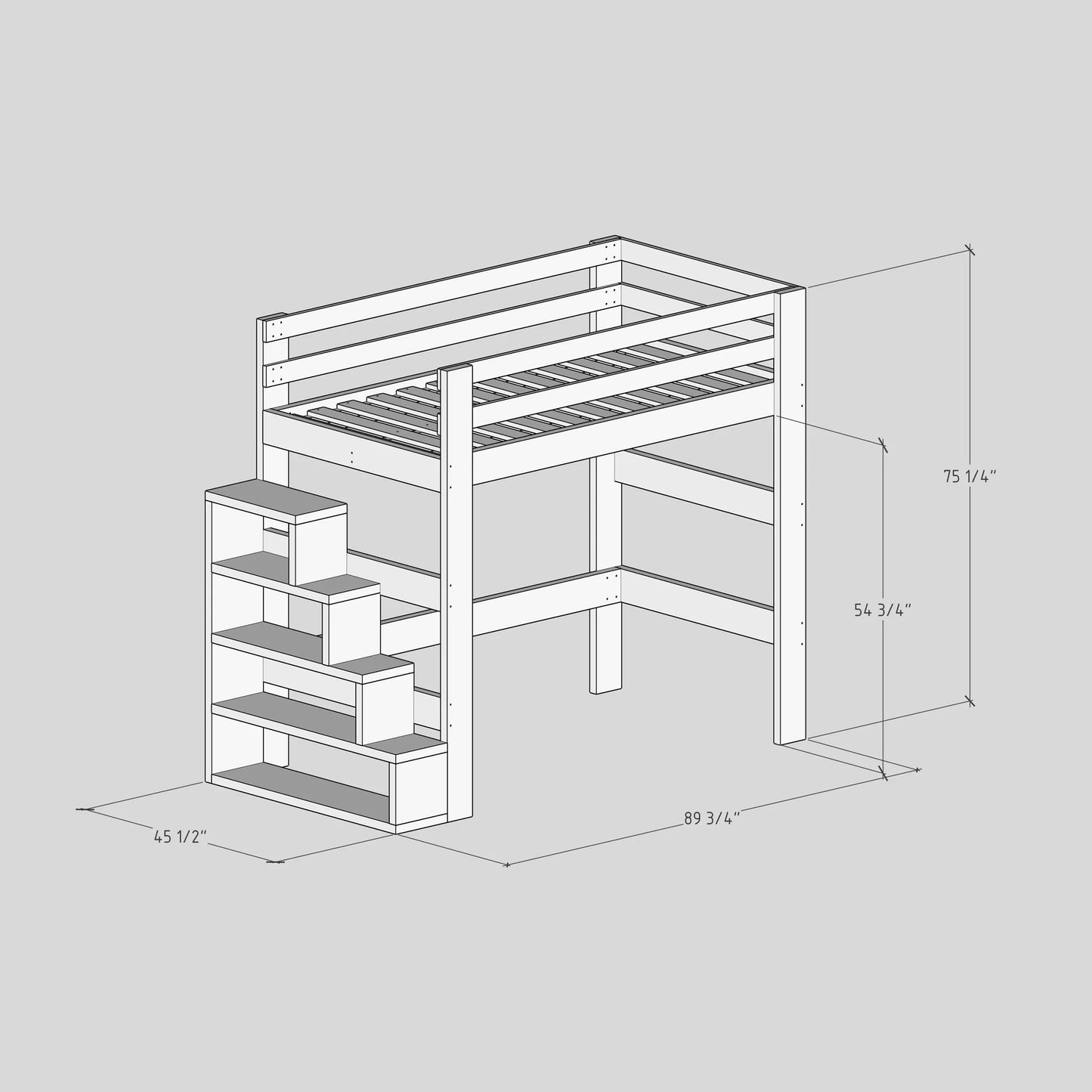 DIY, PDF, Loft Bed With Storage Stairs Plans, US Twin Size