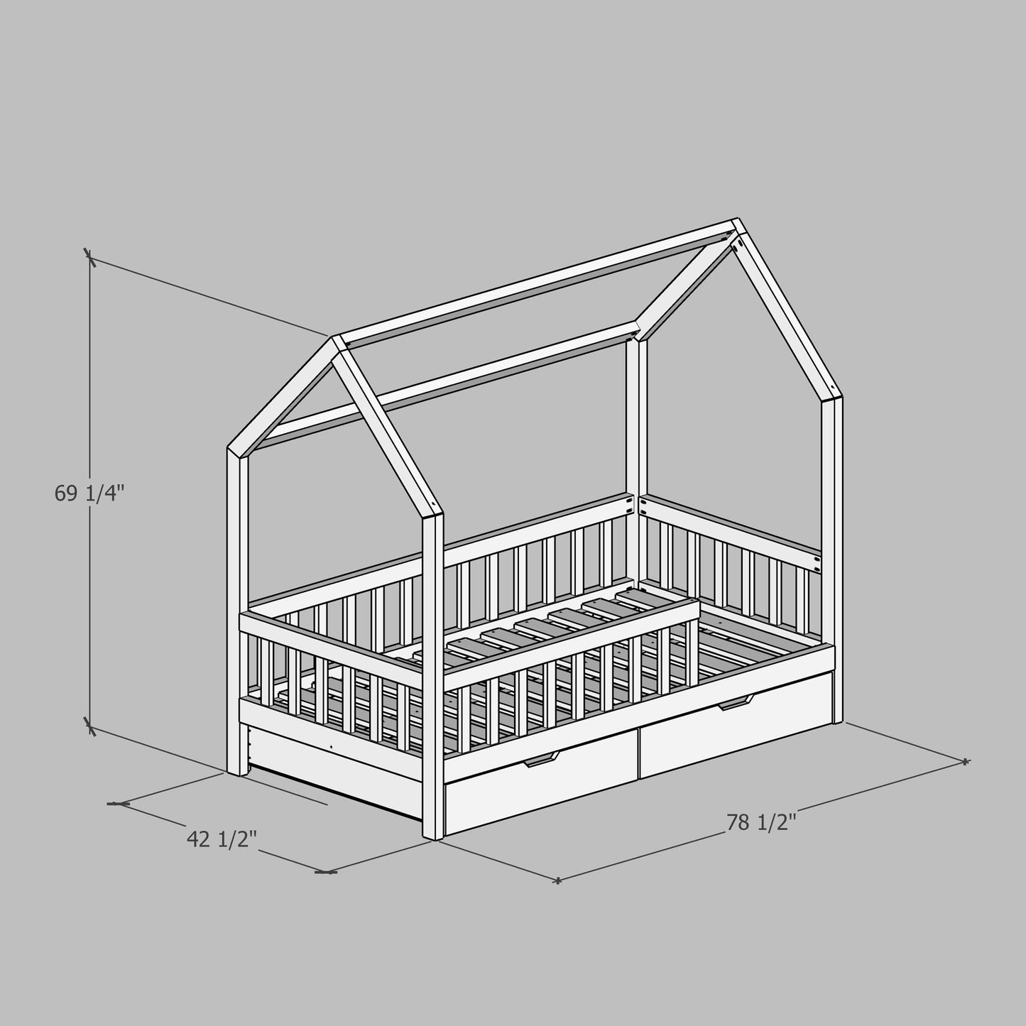 DIY, PDF, House Bed Plans, US Twin Size