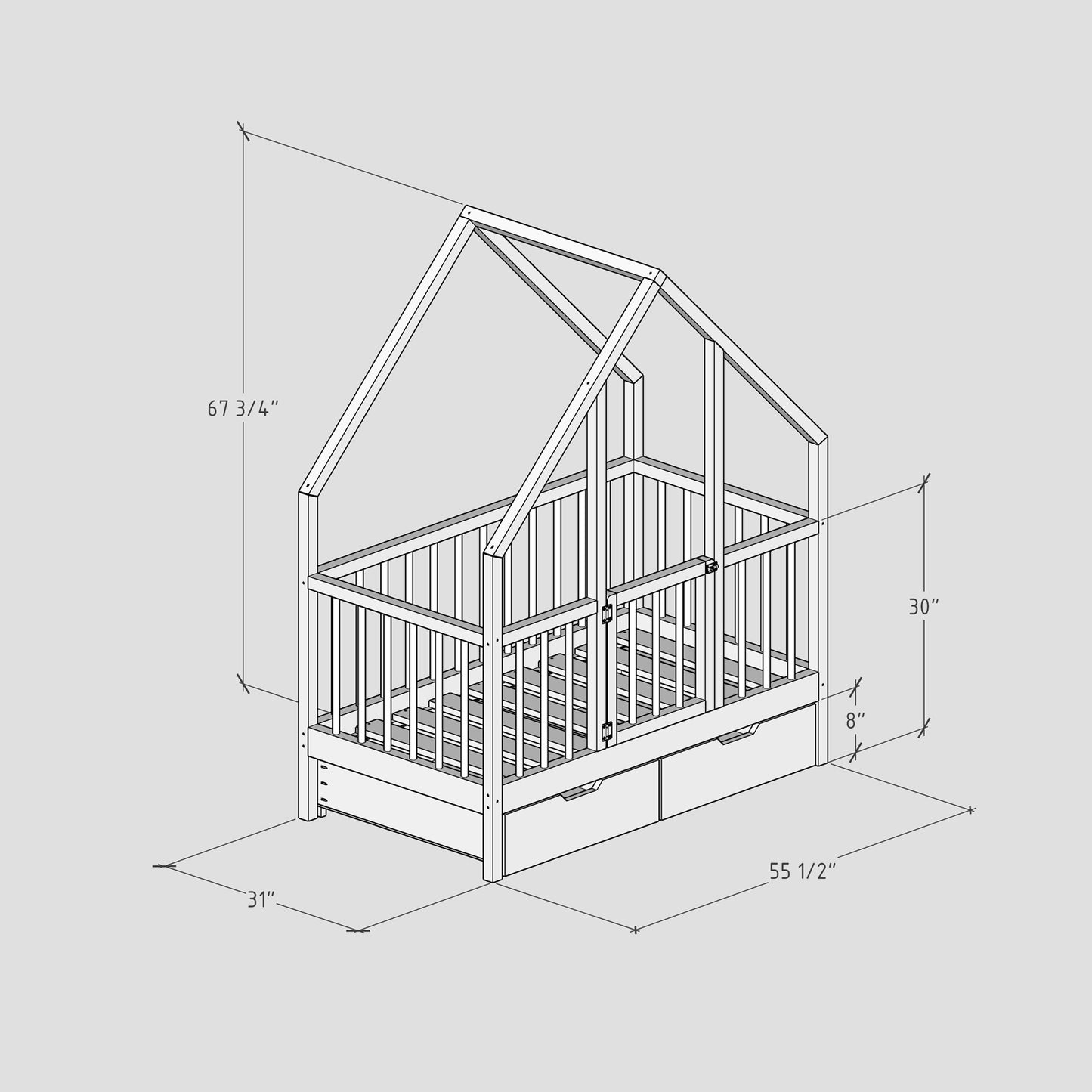 DIY, PDF, Montessori House Bed Plans, US Crib Size