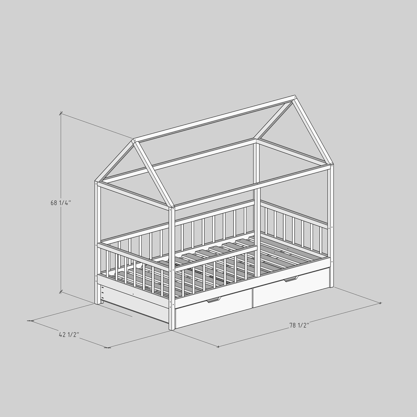 DIY, PDF, House Bed Plans, US Twin Size