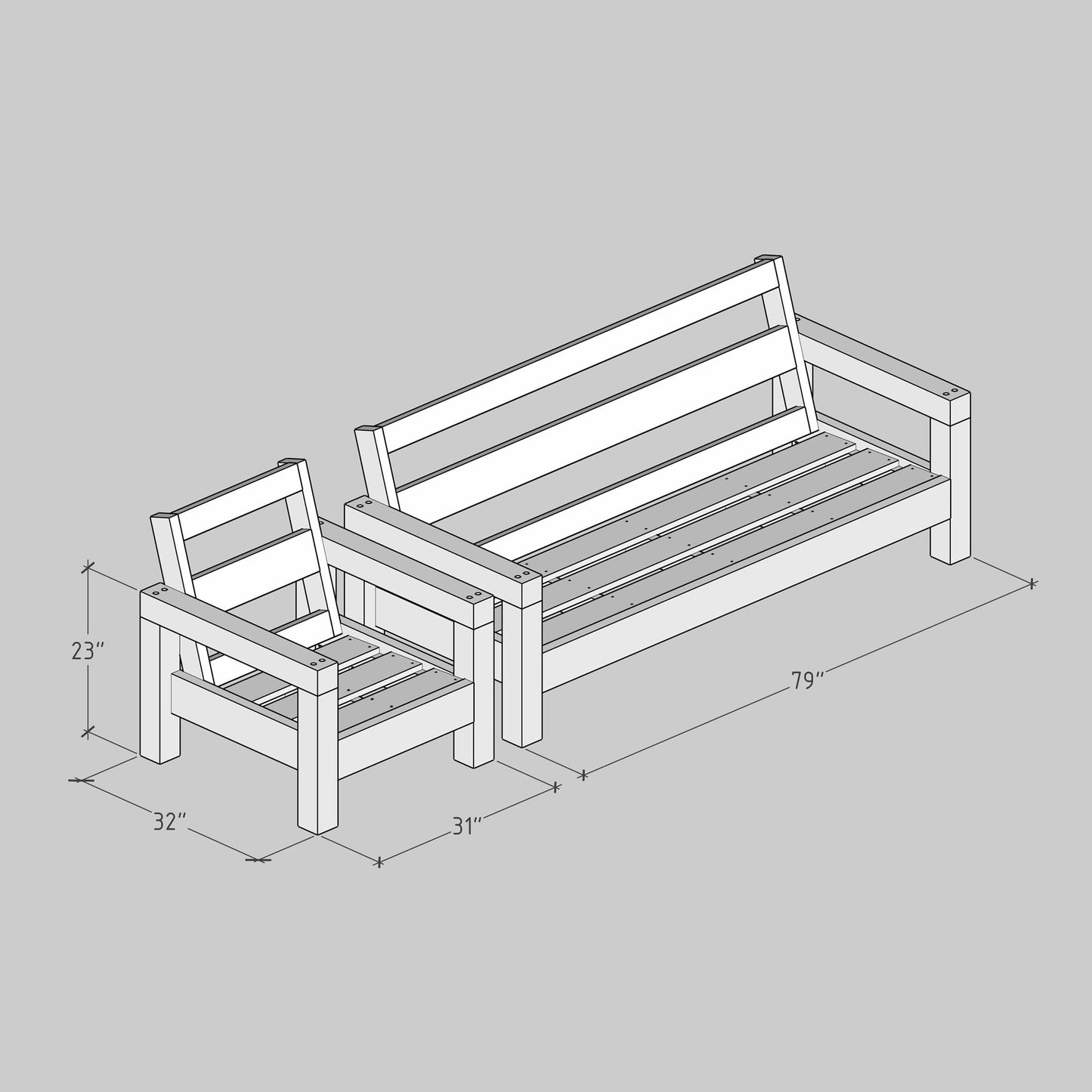 DIY, PDF, Patio Furniture Plans, Modern Outdoor Sofa, Chair and Coffee Table