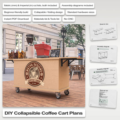 DIY Coffee Cart Plans – Build Your Own Collapsible Mobile & Espresso Bar Cart | Instant PDF Download