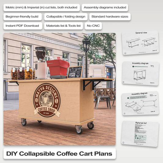 DIY Coffee Cart Plans – Build Your Own Collapsible Mobile & Espresso Bar Cart | Instant PDF Download
